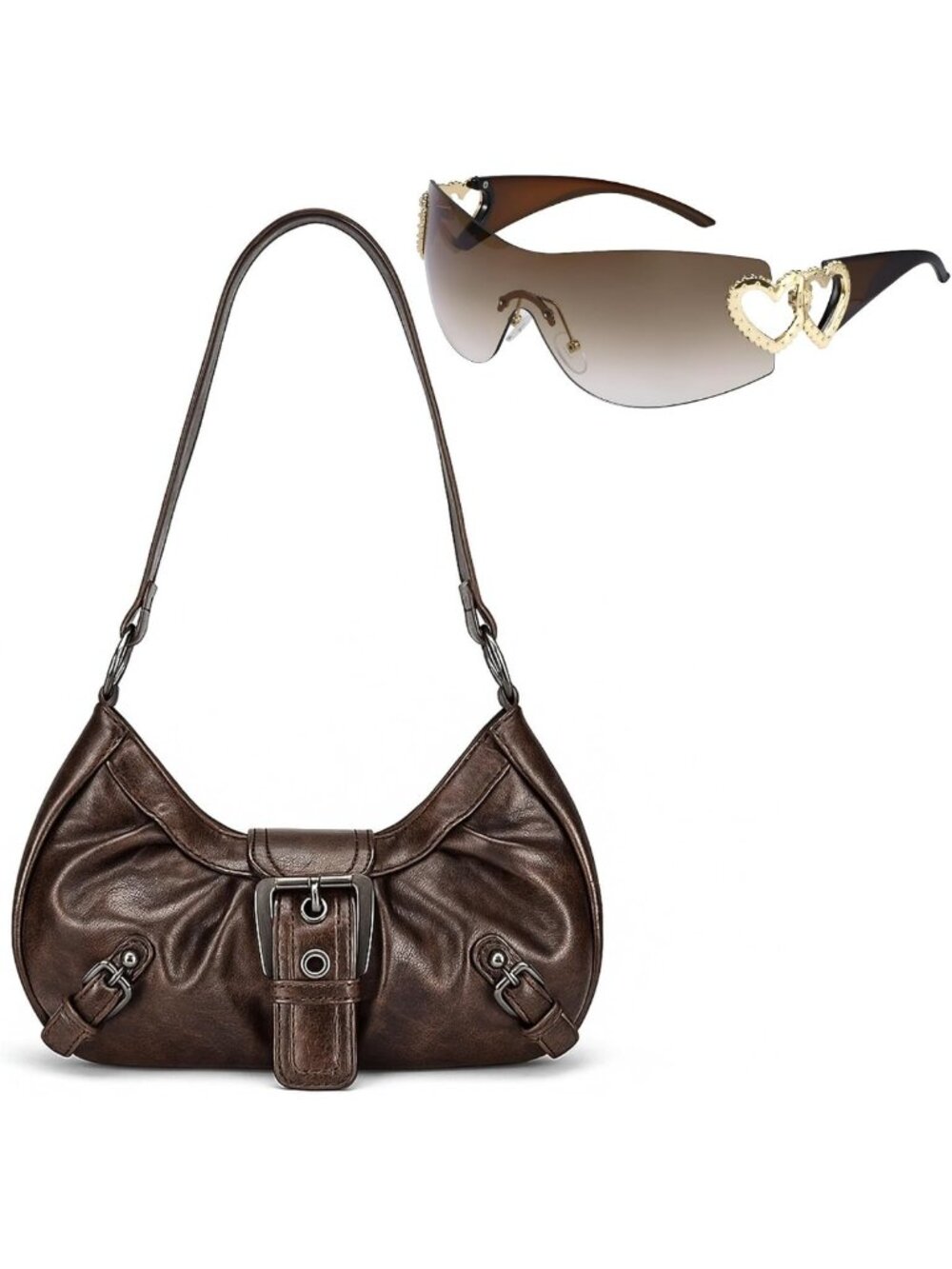 Vintage Y2K Hobo Shoulder Bag with Buckle - Trendy Women's Purse, Chic Style